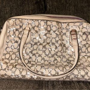 COACH Poppy Eastwest Satchel Sequin Signature Champagne